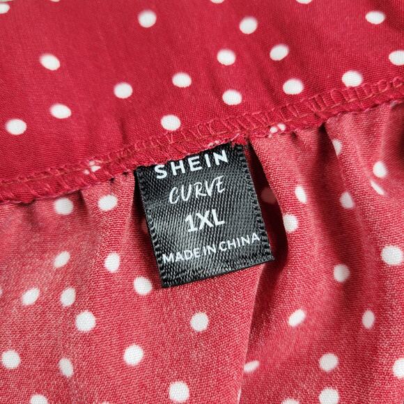 Shein Curve Womens Skirt 1XL Red White Polka Dot A Line Holiday Christmas Pleats - Picture 2 of 14